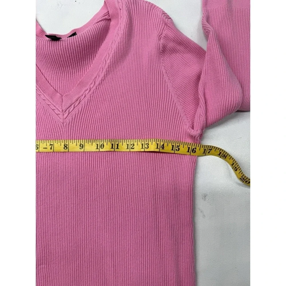Lauren Ralph Lauren 3X Pink Ribbed V Neck Sweater Plus Size Preppy Chic